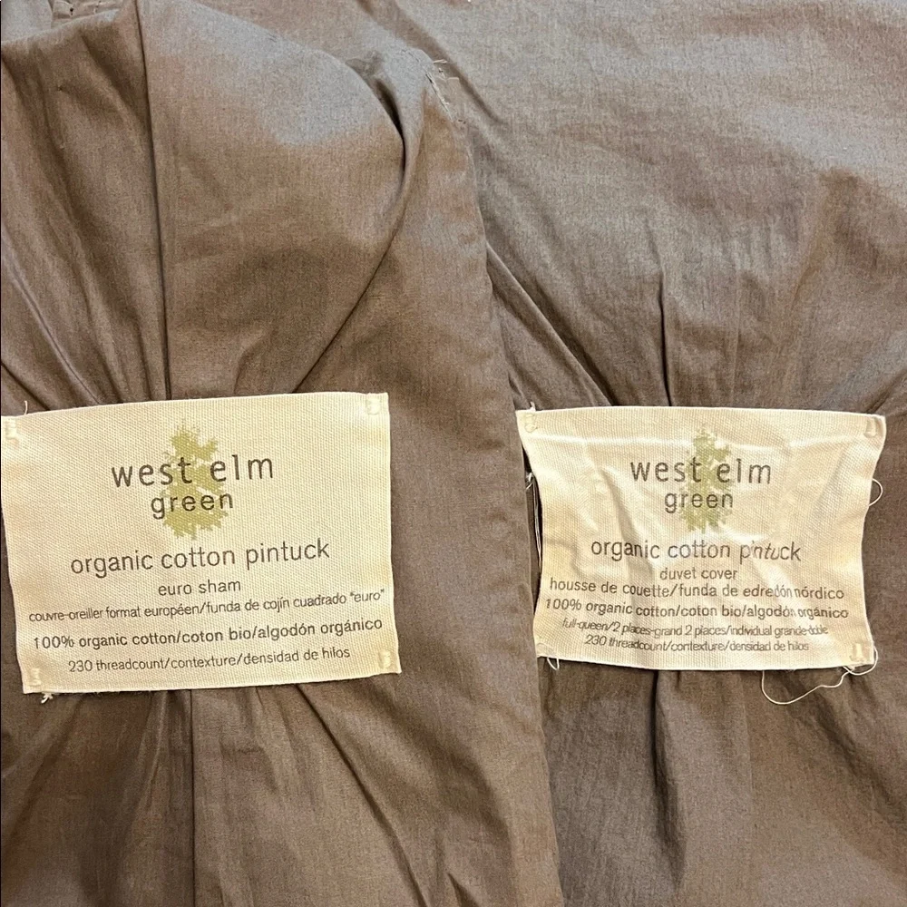 West Elm pintuck mushroom colored duvet and sham